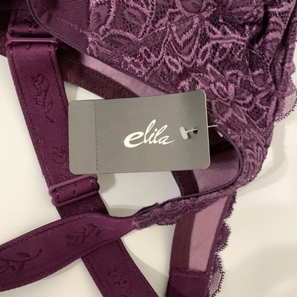 Elila purple/plum color lace underwire bra.  Size 36D. ‎ Adjustable straps.  New